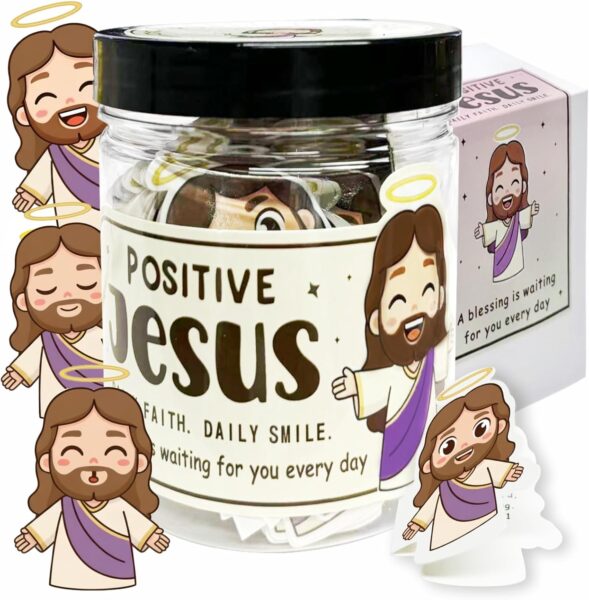 Emotional Support Jesus Jar, 60 Double-Sided Scripture Cards & Daily Encouragement Mini Blessings