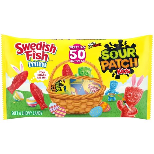 SOUR PATCH KIDS and SWEDISH FISH Mini Soft & Chewy Easter Candy Variety Pack, Bulk Candy, 50 Snack Packs