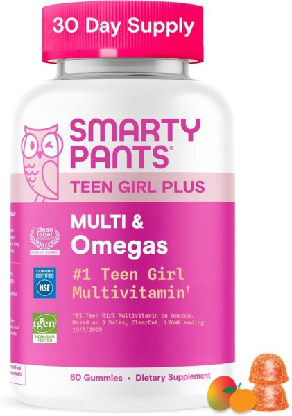 SmartyPants Teen Girl Multivitamin Gummies, Omega 3 (DHA/EPA), Vitamin C, D3, B12, Vitamin A, K & Zinc