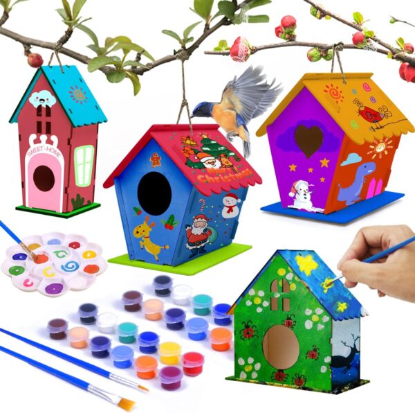 hapray 4 Pack Bird House Crafts for Kids Ages 5-8 8-12, Buildable DIY Birdhouse Kit for Children to Build
