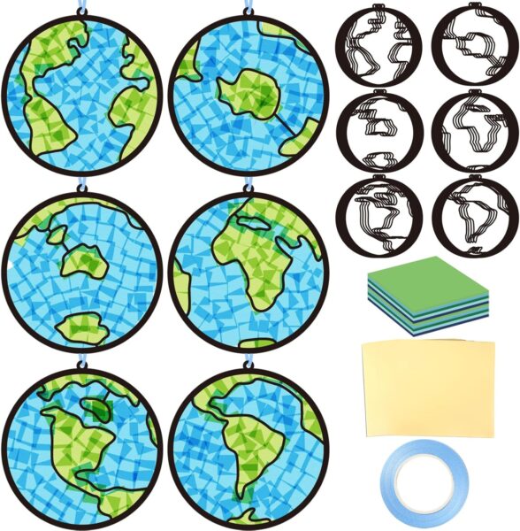 
Qyeahkj 36 Set Happy Earth Day Suncatchers Crafts for Kids DIY April 22 Window Tissue Paper Craft Kit Hanging Decor for Earth Day Classroom Home Activity