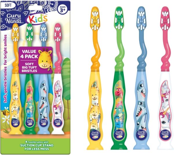 GuruNanda Kids Toothbrush with Suction Cup & Fun Animal Designs