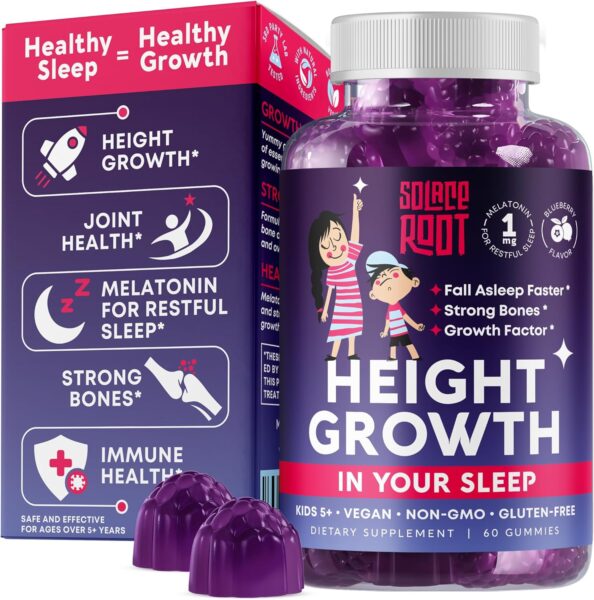 
Height Growth Gummies with Melatonin for Kids & Teens - Ashwagandha, Lemon Balm & Vitamins B - Sleep & Height Booster Multivitamin for Teen Boys...