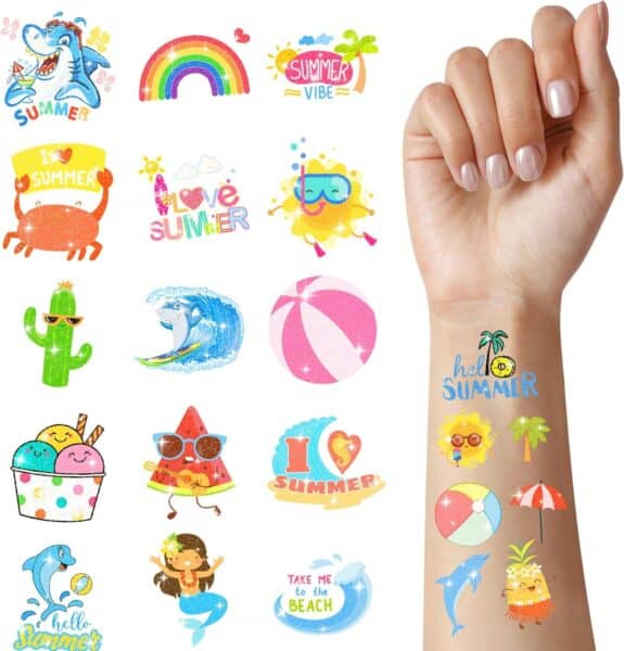 120 PCS Glitter Summer Temporary Tattoos For Kids