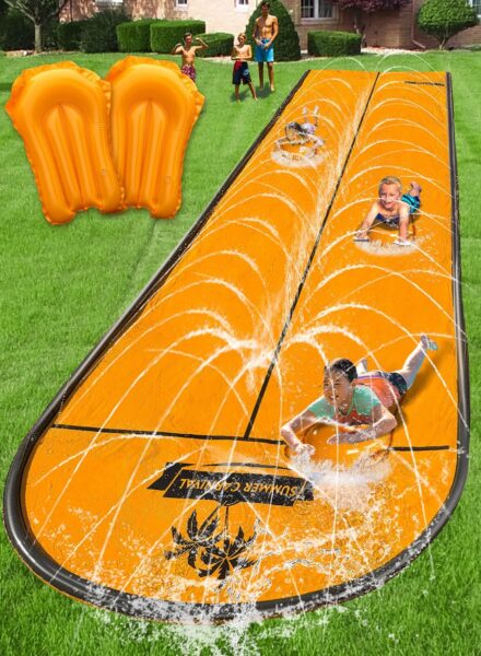 Spring Water Slip and Water Slide, 17ft *2 Lanes Slip Water Slides for Kids Backyards Ages 5-8 8-12 with Sprinkler and Inflatable Bodyboards, Summer Water Fun Toy for Outdoor Lawn Games Play Spring Water Slip and Water Slide, 17ft *2 Lanes Slip Water Slides for Kids Backyards Ages 5-8 8-12 with Sprinkler and Inflatable Bodyboards, Summer Water Fun Toy for Outdoor Lawn Games Play