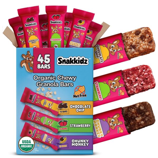 Snakkidz Organic Granola Bars, Variety Pack, Seed oil free, 45 Bars | Nut-Free & Allergen-Free