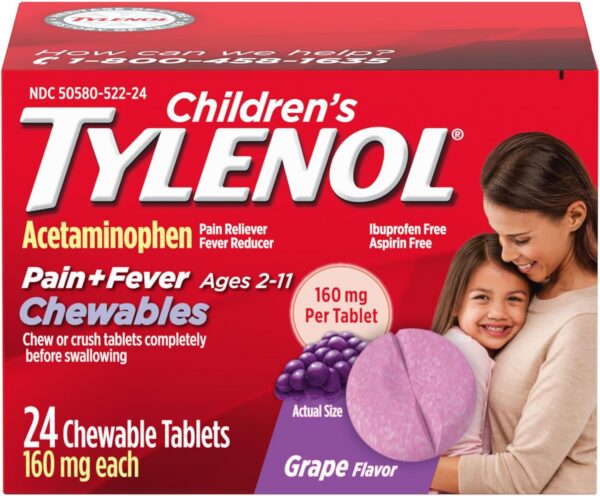 Children's Tylenol Chewables, 160 mg Acetaminophen, Grape, 24 ct