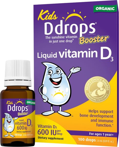 Ddrops Kids Booster 600IU 100 Drops - Daily Liquid Vitamin D for Kids