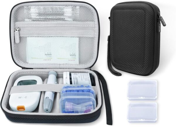 Diabetic Supplies Travel Case for Glucose Meter Diabetes Testing Kit-Black
