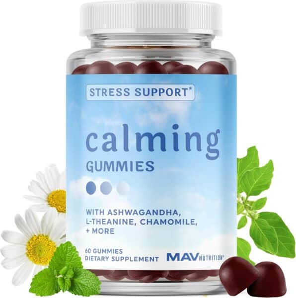 Calming Ashwagandha Gummies for Teens, Stress Relief Supplement + Theanine