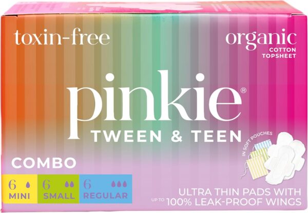 Pinkie Combo Pack Pads for Tweens & Teens, Organic Cotton Topsheet, 18 Ct Pinkie Combo Pack Pads for Tweens & Teens, Organic Cotton Topsheet, 18 Ct