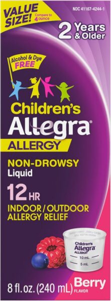 Allegra Children's 12-Hour Allergy Relief Liquid, Berry Flavor, 8 oz.