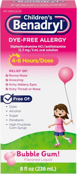 Children's Benadryl Allergy Relief Liquid, Dye-Free, Children 6+, 8 fl. Oz Children's Benadryl Allergy Relief Liquid, Dye-Free, Children 6+, 8 fl. Oz